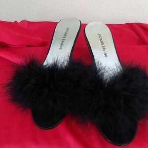 Jacques Levine Kraze Marabou Heeled Slippers